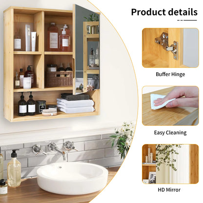 Bamboo Bathroom Medicine Cabinet with Mirror & Shelves