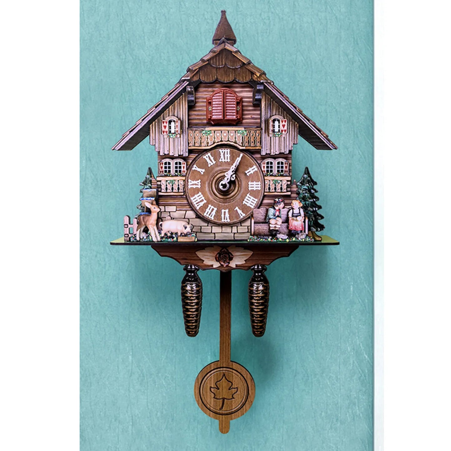 Traditional Antique Chalet Forest House Wall Clock w/ Pendulum