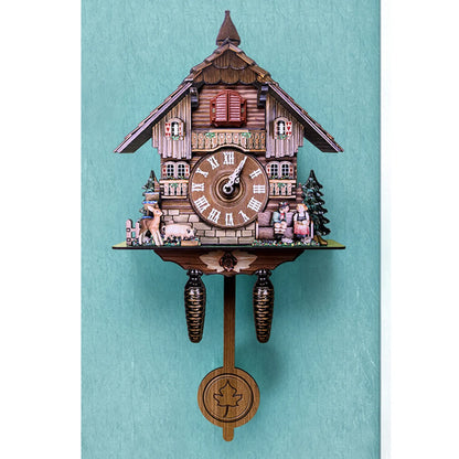 Traditional Antique Chalet Forest House Wall Clock w/ Pendulum