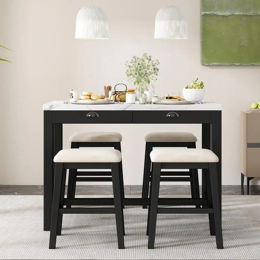 5-Piece Counter Height Dining Set for 4 with Upholstered Chairs