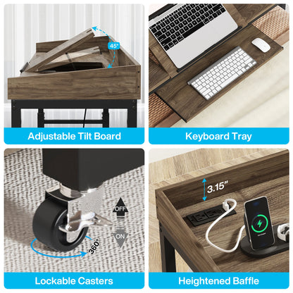 Queen Size Over Bed Desk with Adjustable Tilt Stand & Wheels