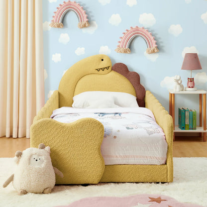 Twin Size Cute Dinosaur-Shaped Kids Bed with Safety Guardrails
