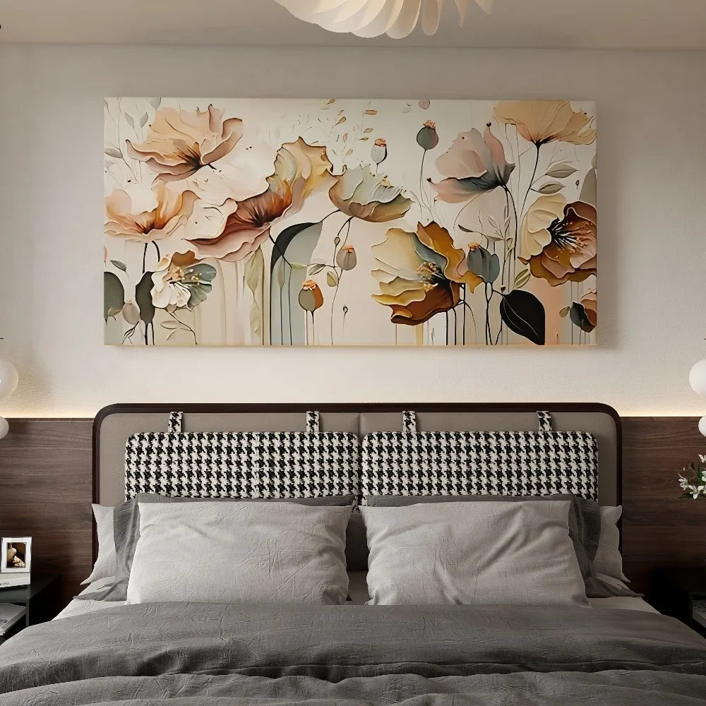 Abstract Floral Canvas Art with Flowy Petal and Leaf Design