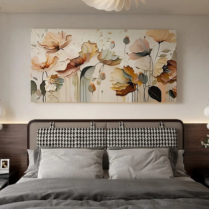 Abstract Floral Canvas Art with Flowy Petal and Leaf Design