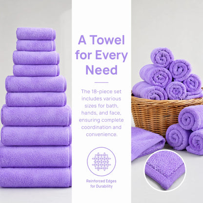 18-Piece Coral Fleece Bath Towel Set, Ultra Soft & Quick-Dry
