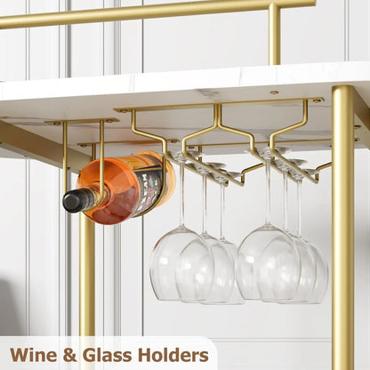 Mobile Bar, Serving Cart on Wheels w/ Wine Rack & Glass Holder