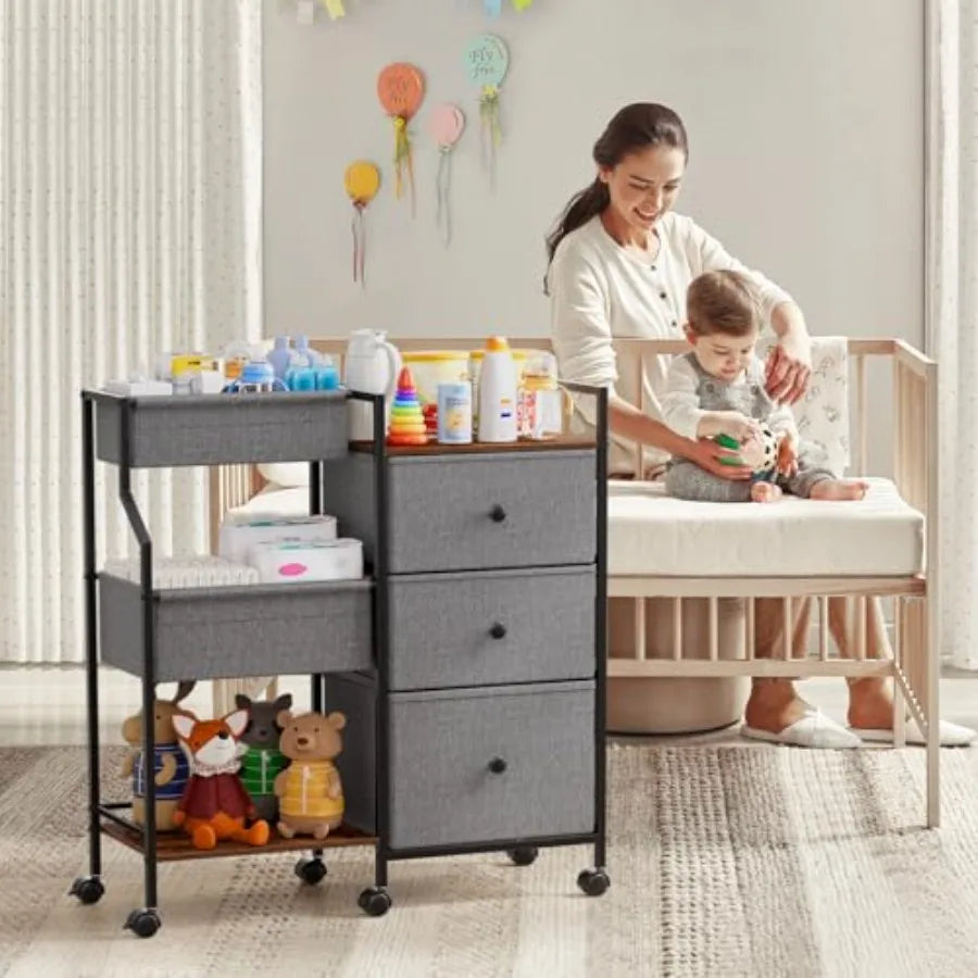 Baby Diaper Caddy Organizer Cart with Dividers and Drawers