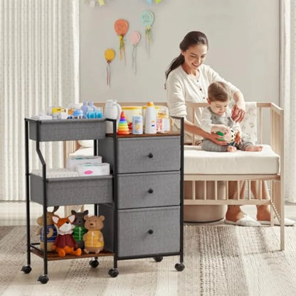Baby Diaper Caddy Organizer Cart with Dividers and Drawers