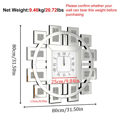 Irregular Large Crush Diamond Mirrored Wall Clock