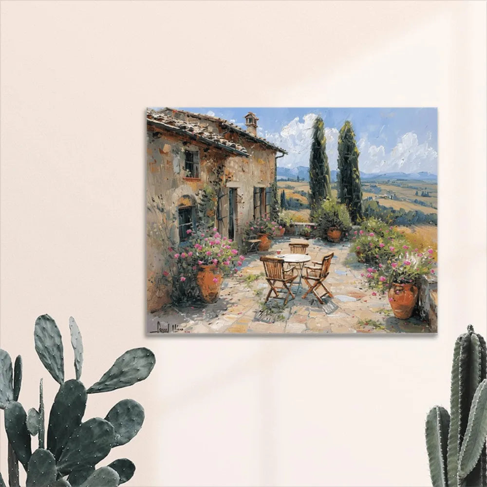 Oil Painting on Tuscan Hill Terrace