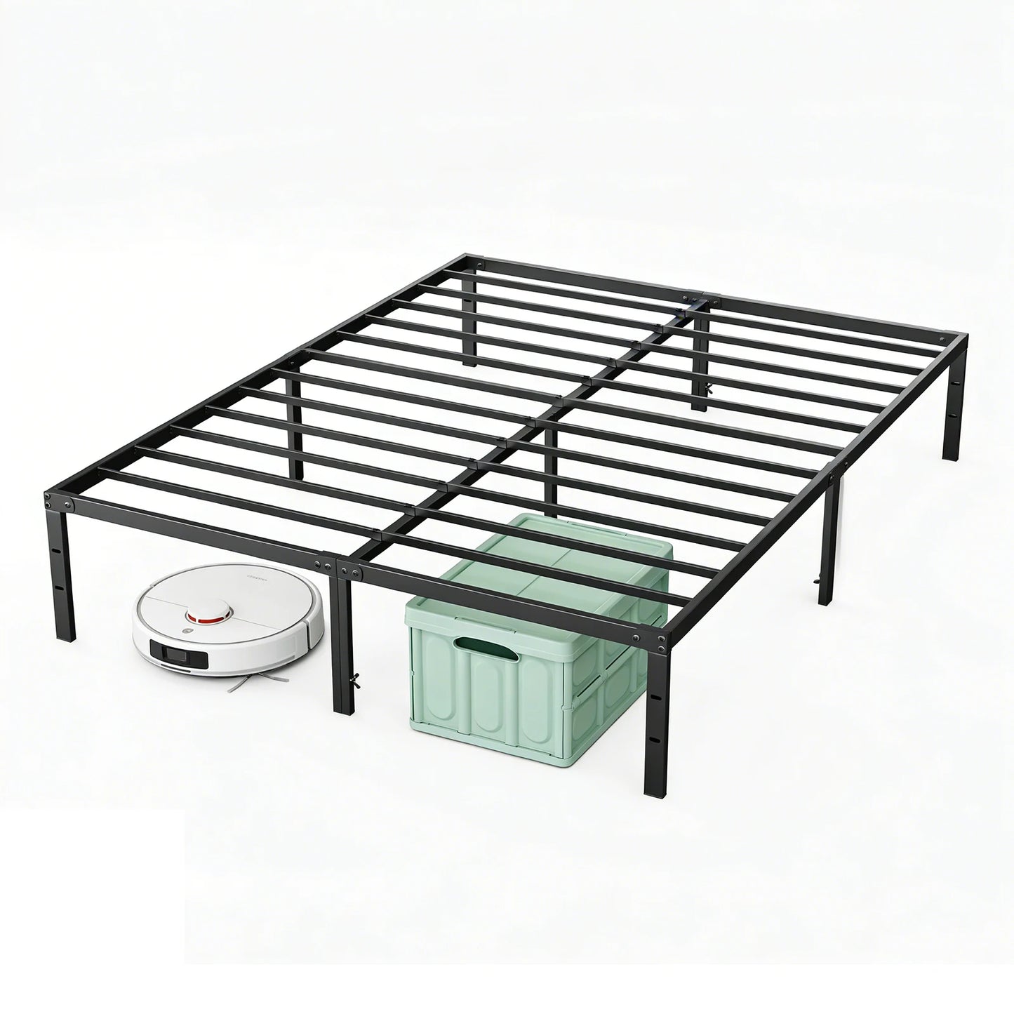 Basic Sturdy Steel Slat Support Bed Frame with 12" Storage Space