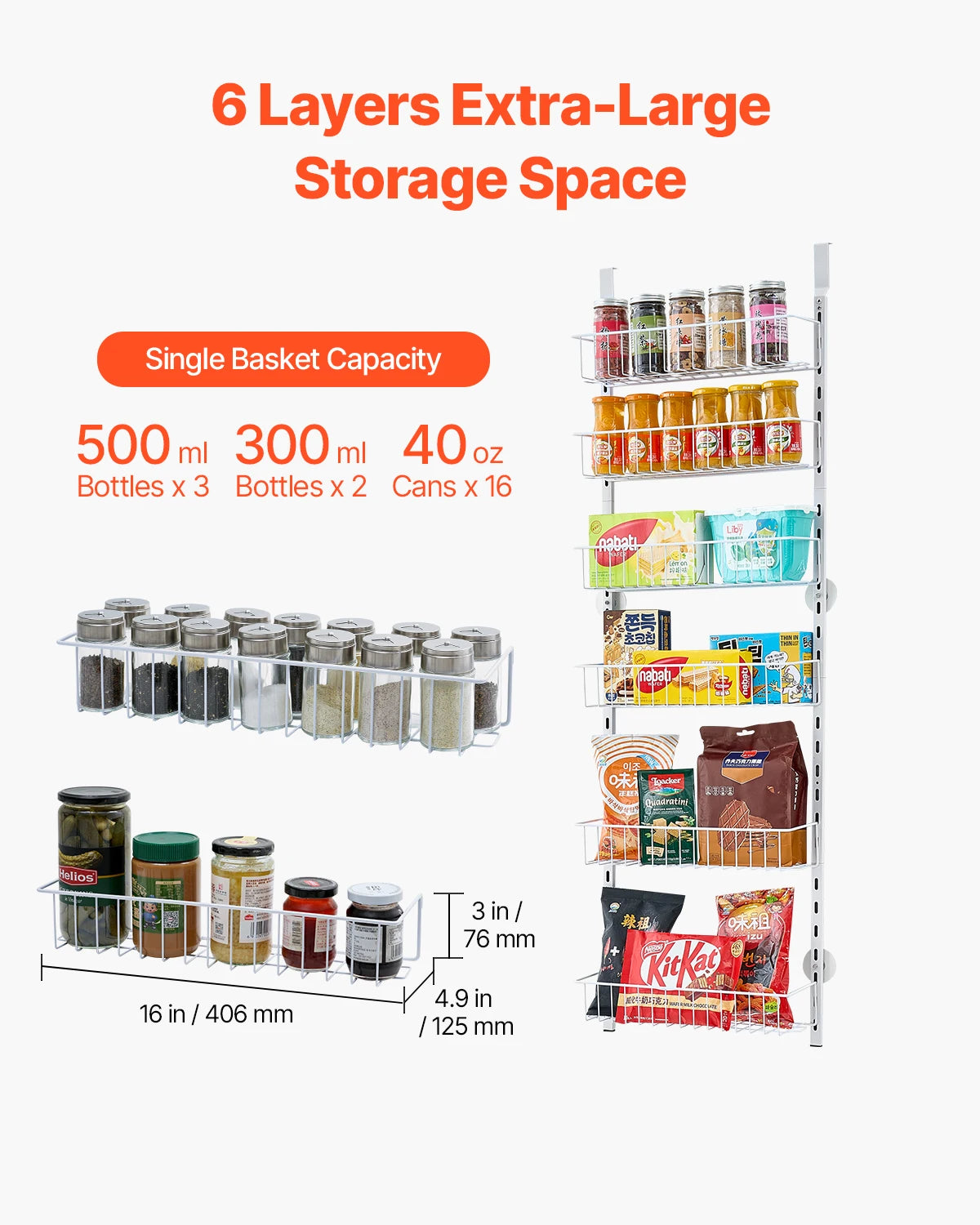 Heavy-Duty Steel 6/8/9/10 Tier Over the Door Pantry Organizer