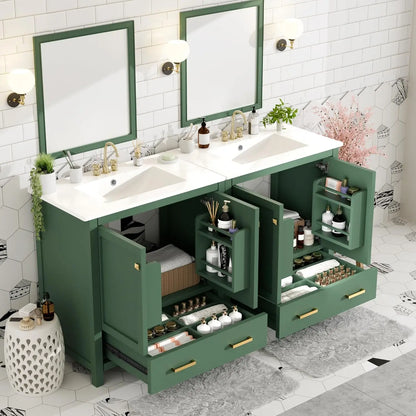 60" Solid Wood Double Sink Bathroom Vanity with Sink Top