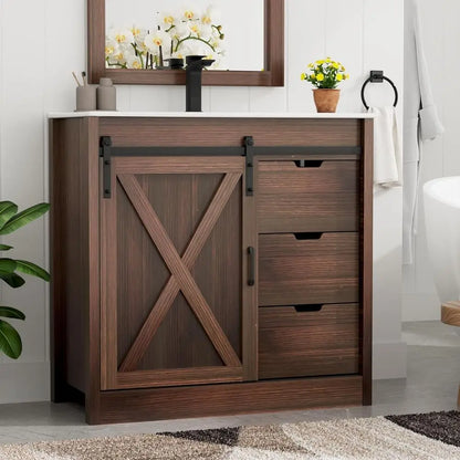 36” Farmhouse Bathroom Vanity Set with Sink, Faucet & Mirror