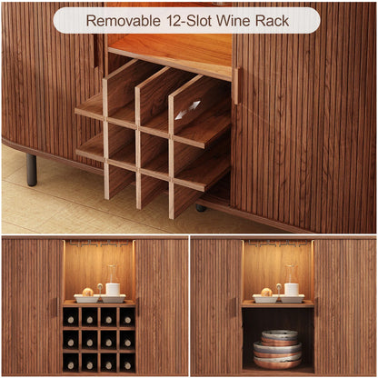 Wine Bar Cabinet w/ LED Light, Wine Rack & Glass Holder