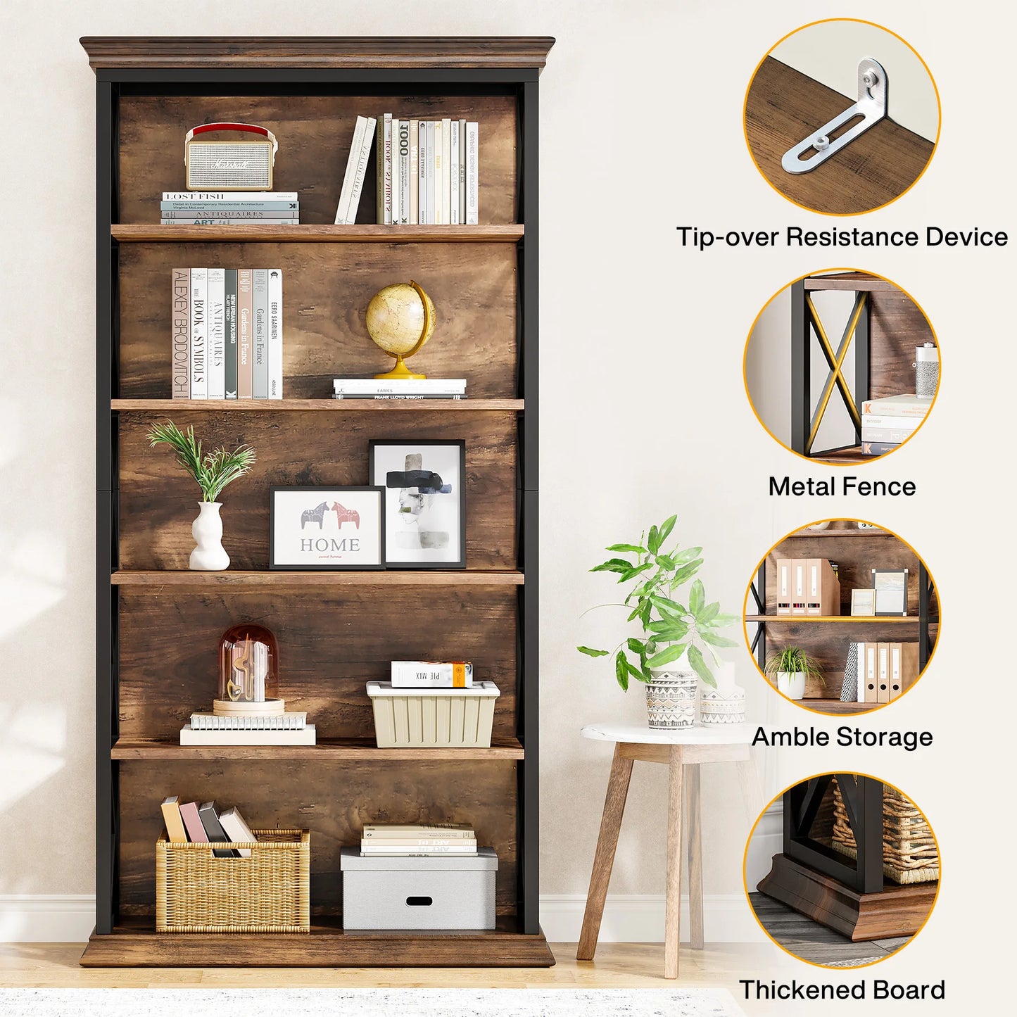6-Tier 5 Shelf Display Storage Bookshelf
