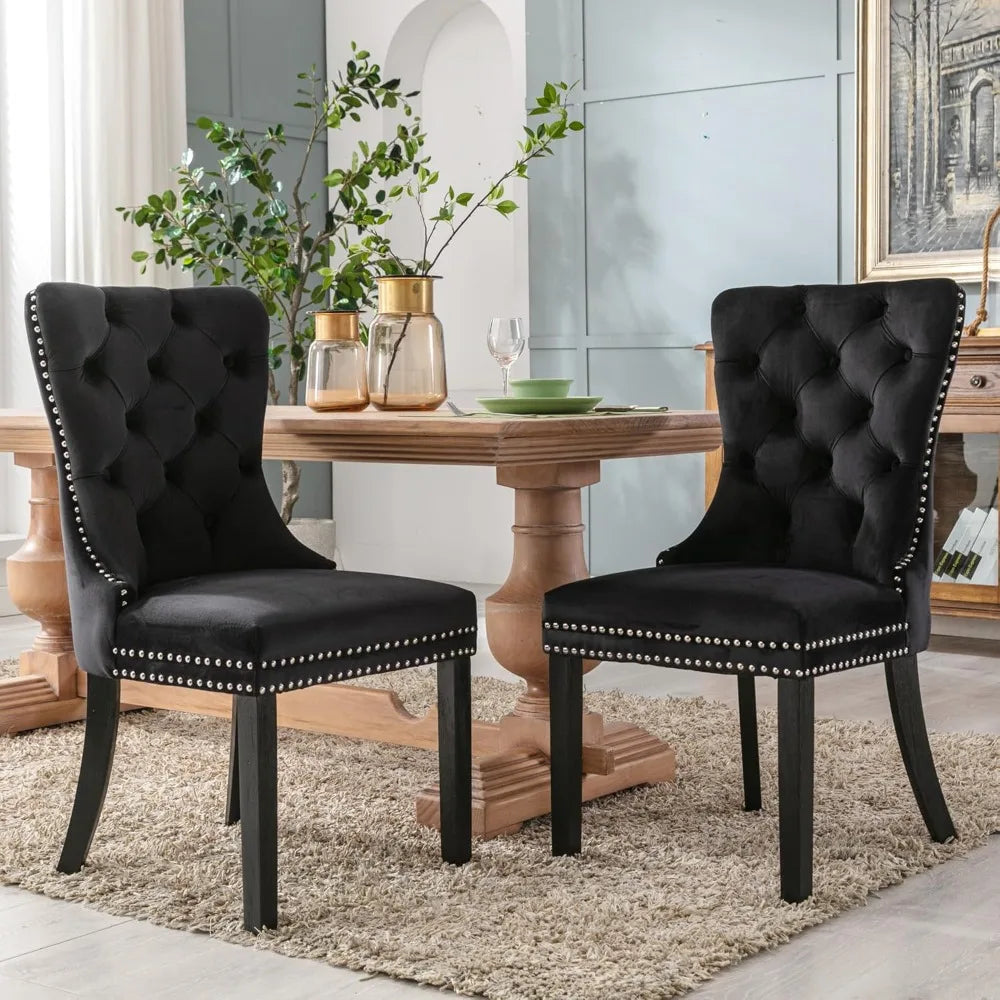 Velvet Dining Chairs Set of 6 with Wood Legs