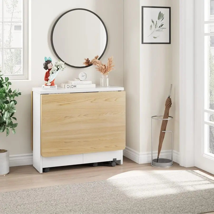 Space Saving Farmhouse Dining Table for 4 with Storage Shelf