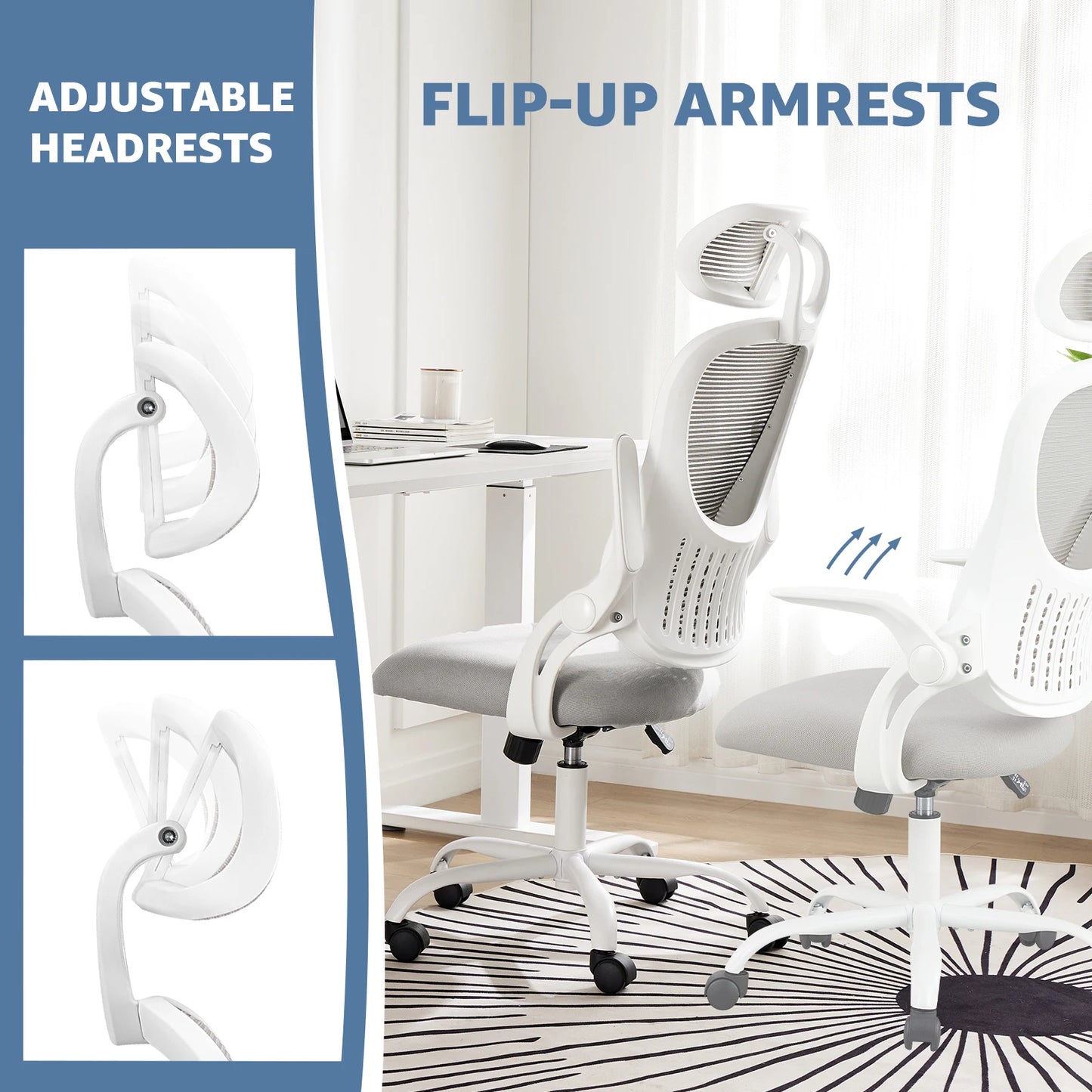 Mesh Ergonomic Office Desk Chair with Adjustable Headrests & Lumbar Support