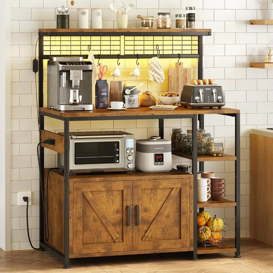 Bakers Rack with Power Outlet and LED Light
