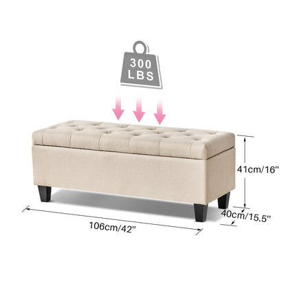 42" Storage Ottoman Bench w/ Flipping Lid & Safety Hinge