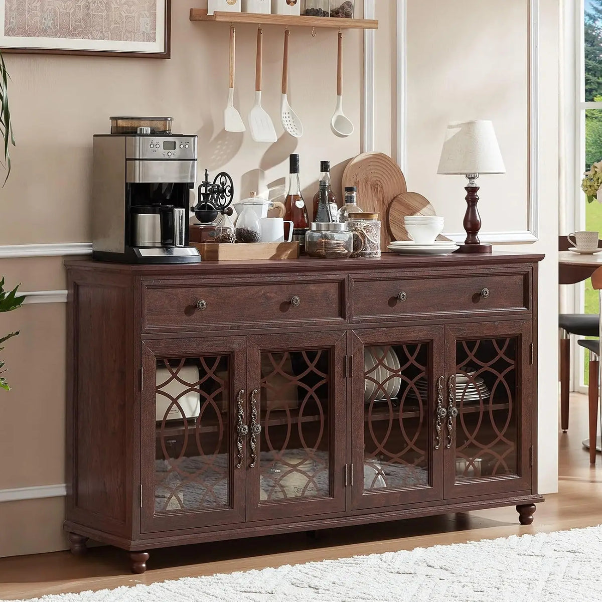 Farmhouse Sideboard Cabinet with Glass Doors