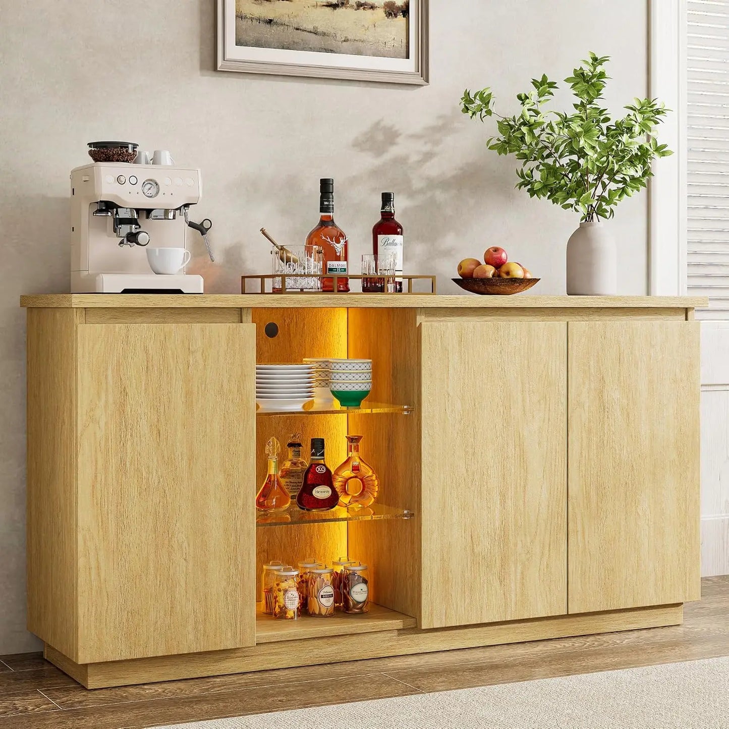 Sideboard Buffet Cabinet with Storage & LED Lights