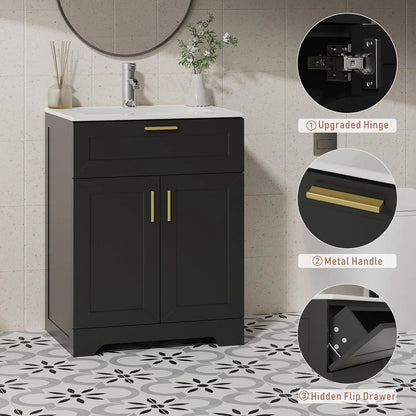 24 Inch Wooden Bathroom Vanity with Ceramic Sink