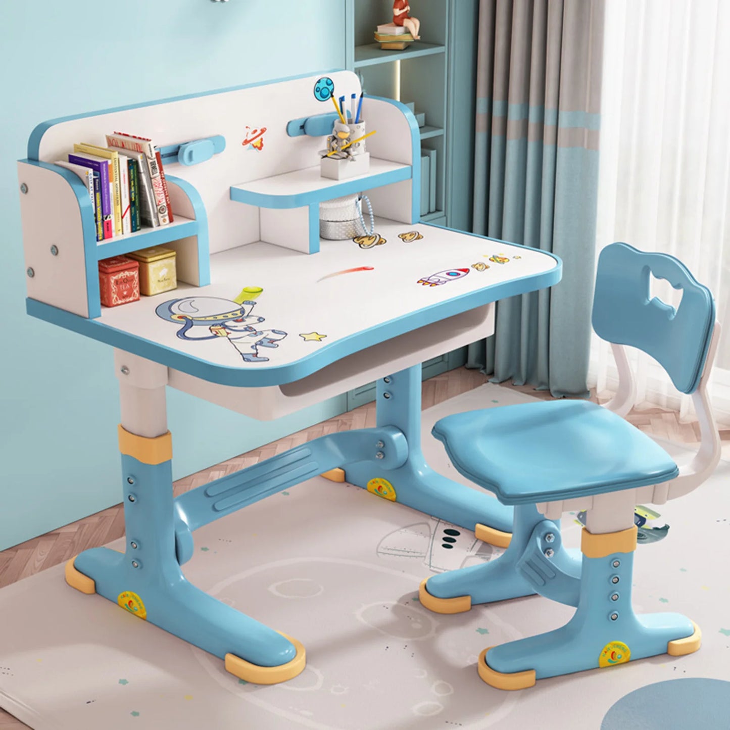 Kids Cartoon Pattern Desk Chair Set with Adjustable Height