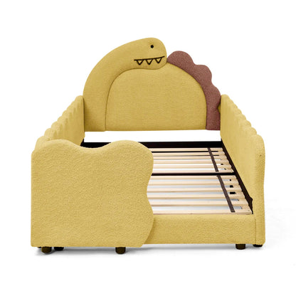 Twin Size Cute Dinosaur-Shaped Kids Bed with Safety Guardrails