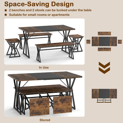 5-Piece Dining Room Set with 2 Benches & 2 Stools