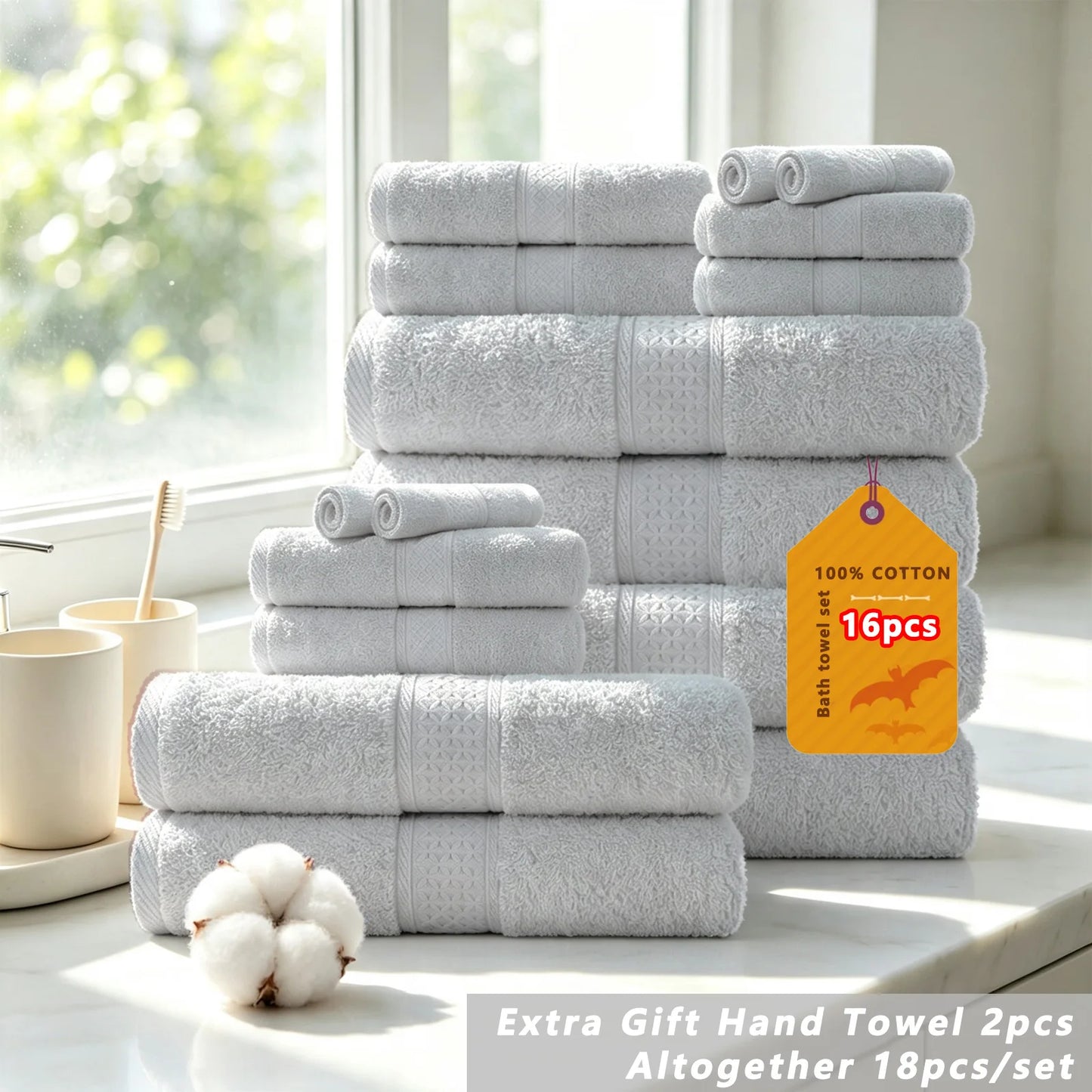 20/16/10pcs Cotton Soft Bath Towel Set for Bathroom