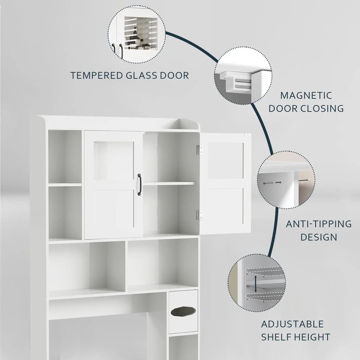 Over Toilet Storage Cabinet with Glass Door