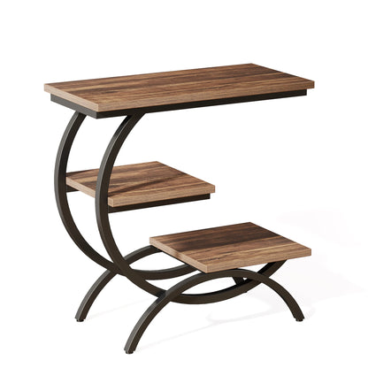 3-Tier, C-Shaped End Table with Storage Shelves