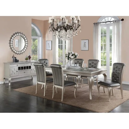 7pc Dining Rectangle Glass insert Top Table & 6 Side Chairs