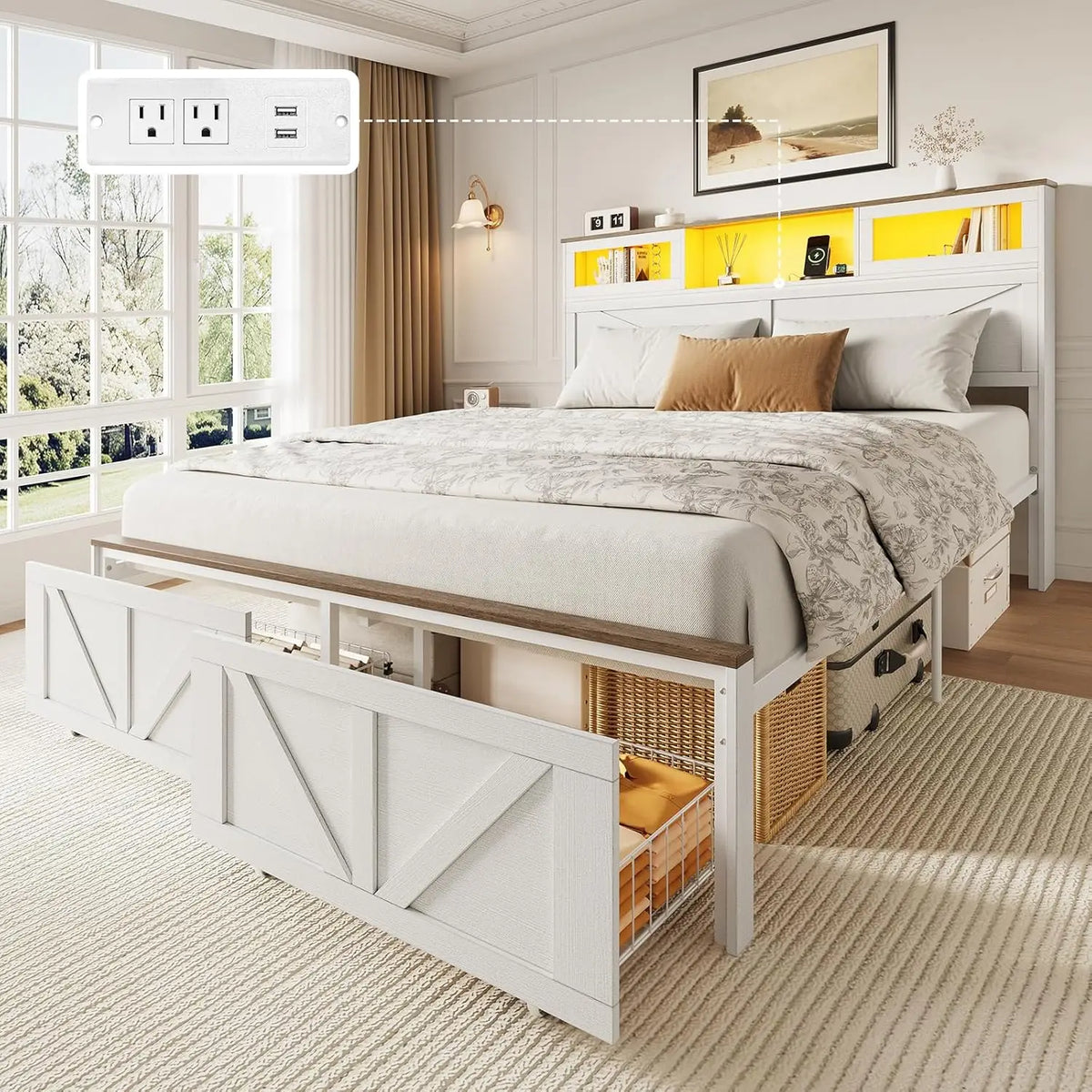 Full Size LED Bed Frame with Storage