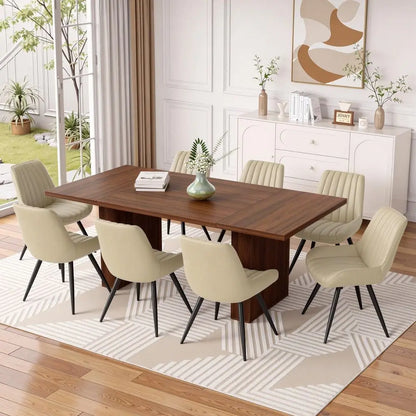 9 Pcs Modern Farmhouse Dining Table Set with 8 Upholstered Chairs
