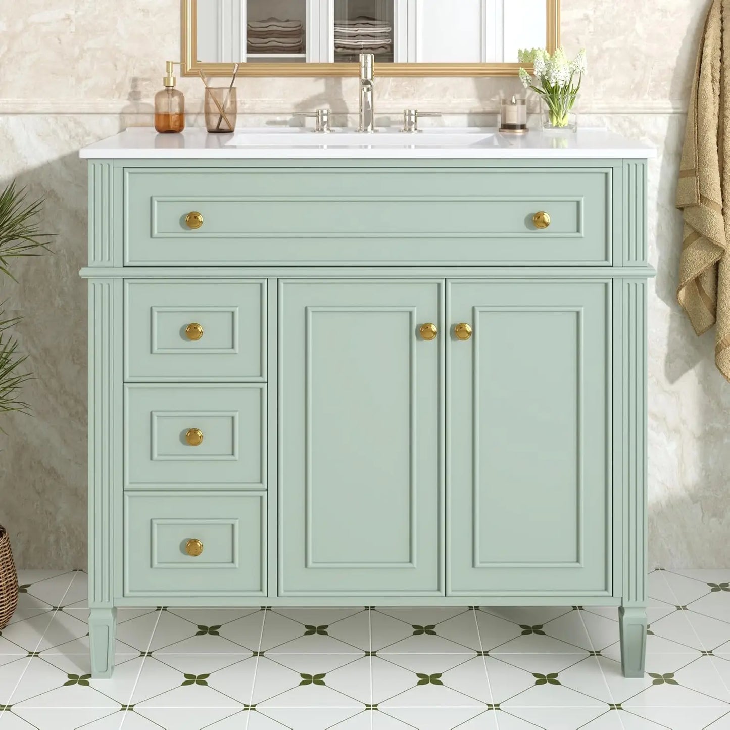 36" Free Standing Bathroom Vanity with Sink & Storage Drawers