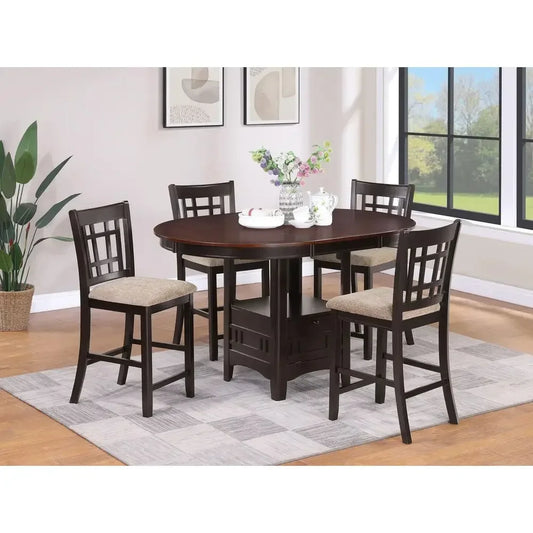 5 Piece Counter Height Dining Set w/ Storage & 4 Upholstered Chairs