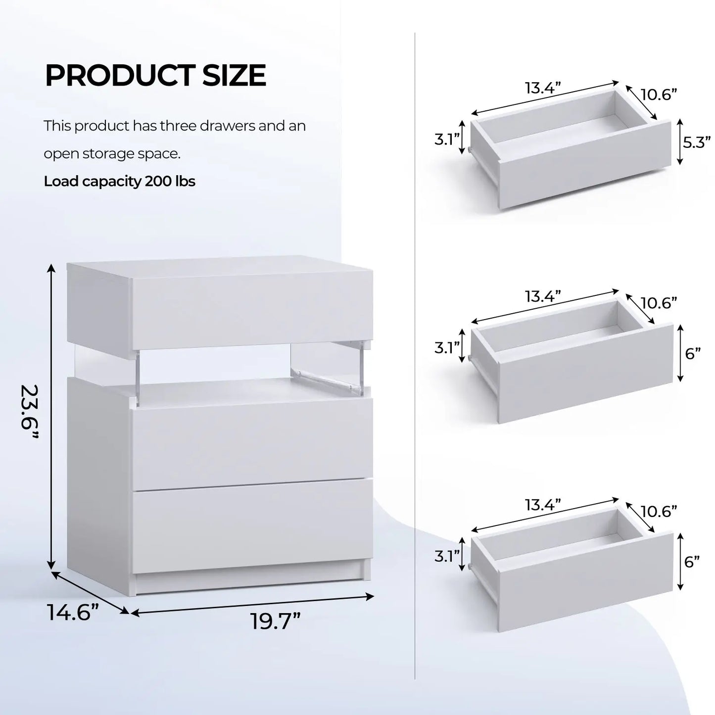 Bedside Tables Set with LED Lighting & 3 Drawers