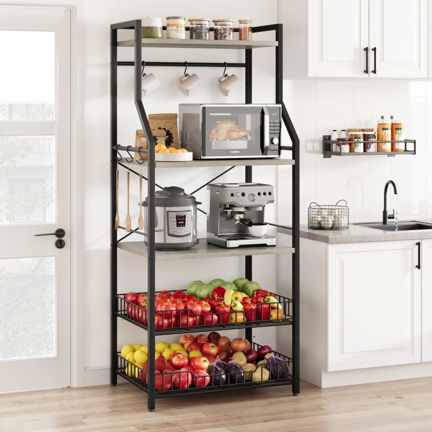 Microwave Oven Stand with 2 Large Wire Basket