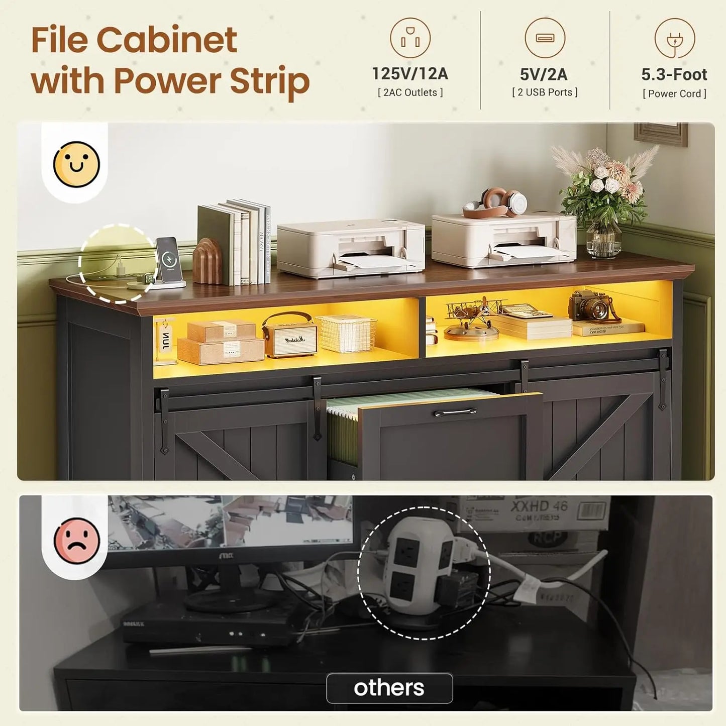 Farmhouse File Cabinet with 2 Drawers for Home Office