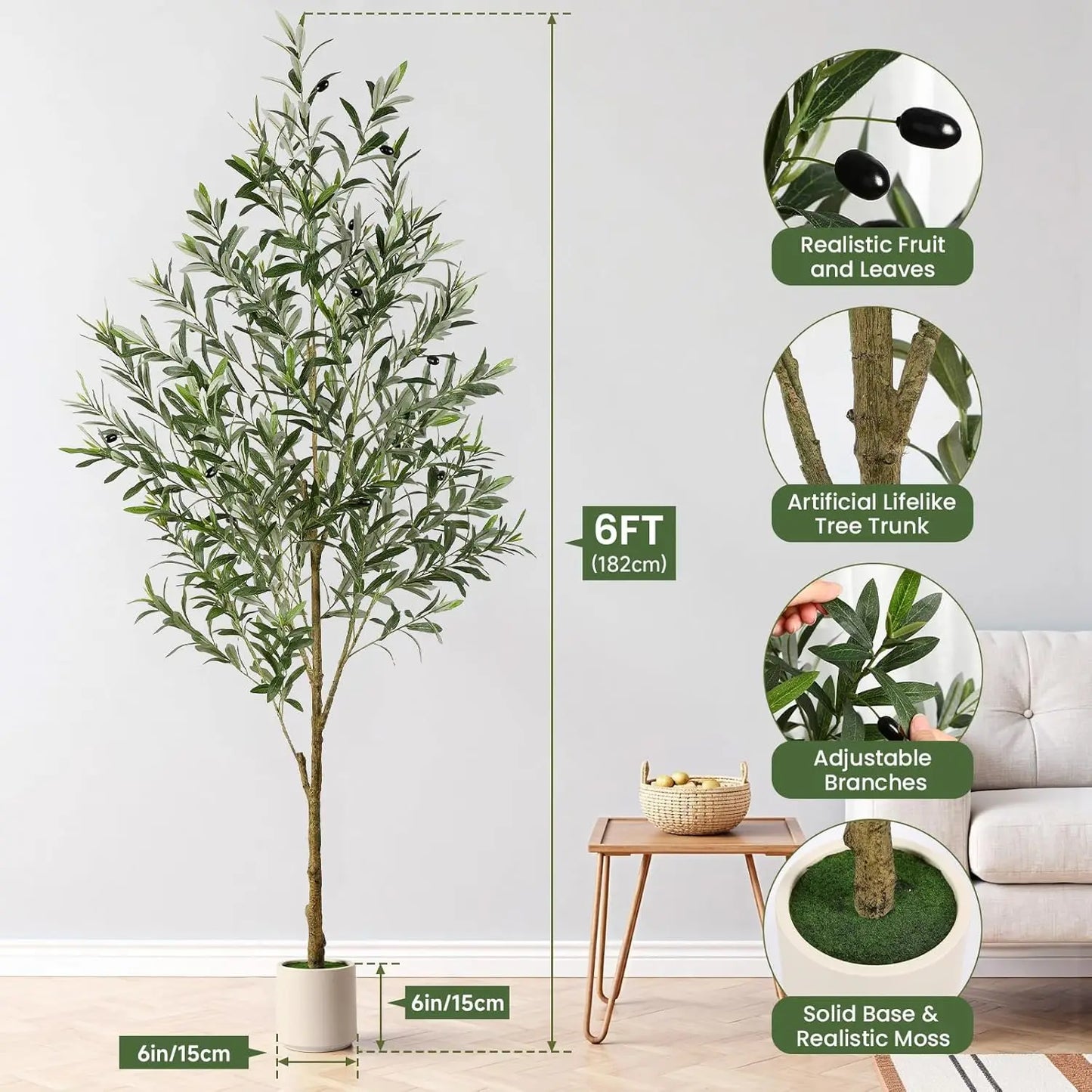 6FT Artificial Olive Tree with Lifelike Trunk and Fruits
