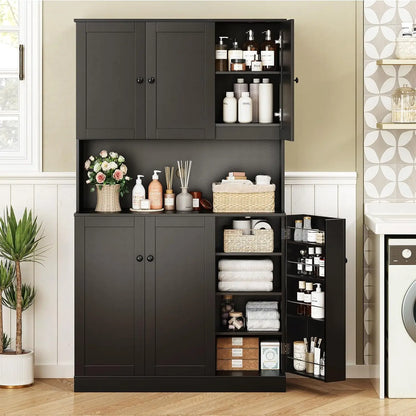 71in Tall Kitchen Pantry Storage Cabinet with Microwave Stand