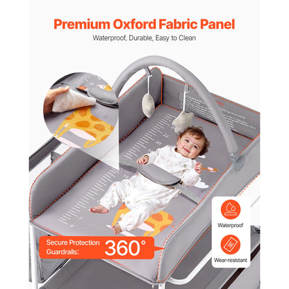 Foldable Diaper Changing Station with 2 Fabric Drawers & Side Basket