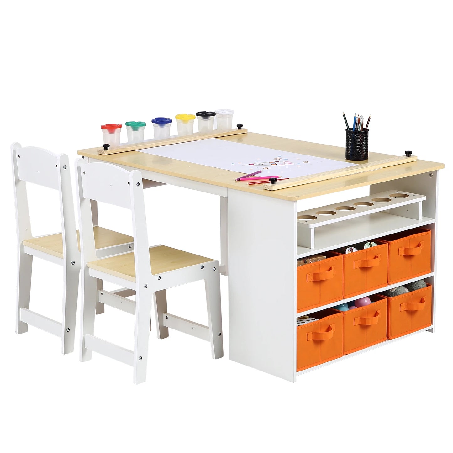 Toddler Craft & Play Wood Activity Table with Storage Bins