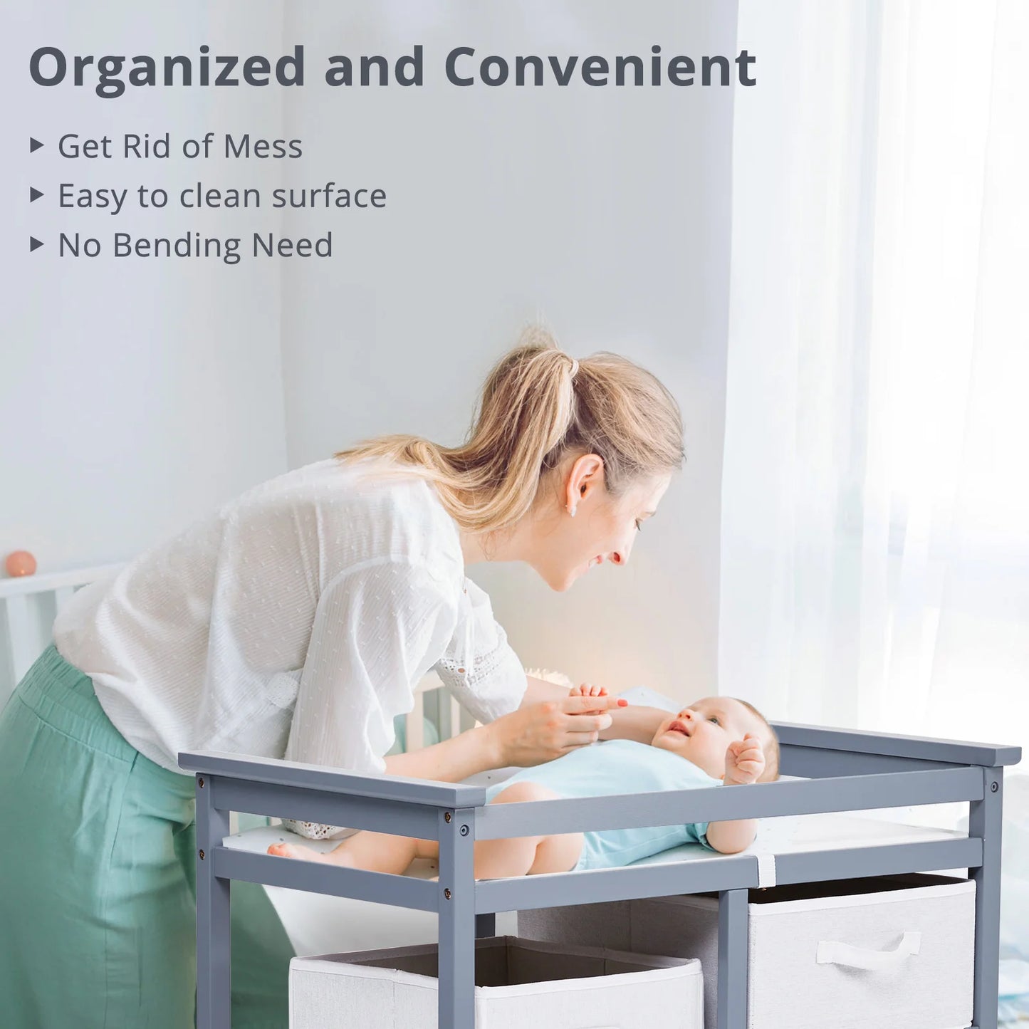 Wooden Diaper Changing Station Dresser with Laundry Hamper