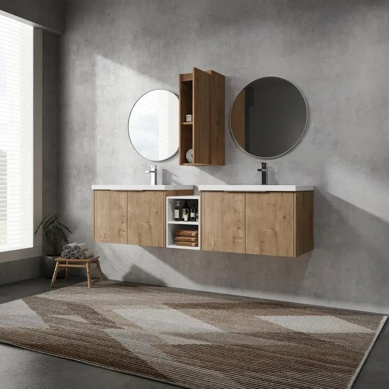 72 Inch Wall-Mounted Bath Vanity with Sink & Side Cabinet