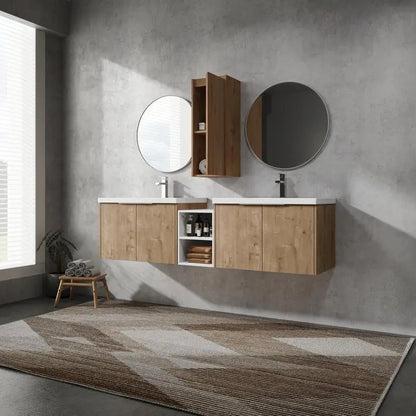 72 Inch Wall-Mounted Bath Vanity with Sink & Side Cabinet