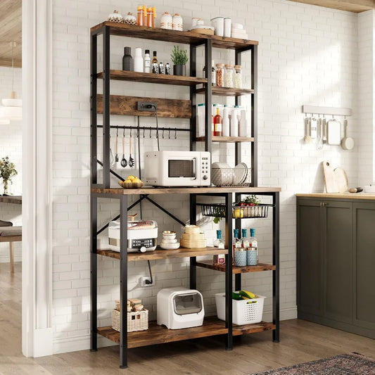 6-Tier Kitchen Bakers Rack with Storage & Power Outlet